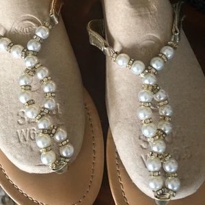 Black Rivet pearl & rhinestone flat sandals